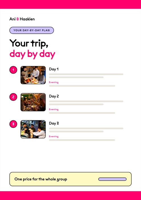 Example of the day-by-day plan we write for your group